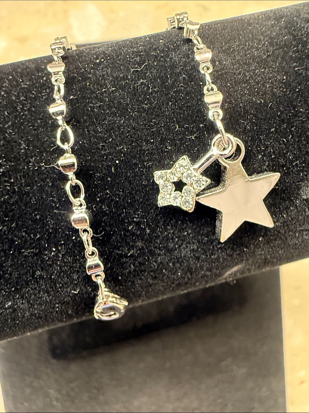 Silver Star Charm Anklet - Sparkling Star Accent